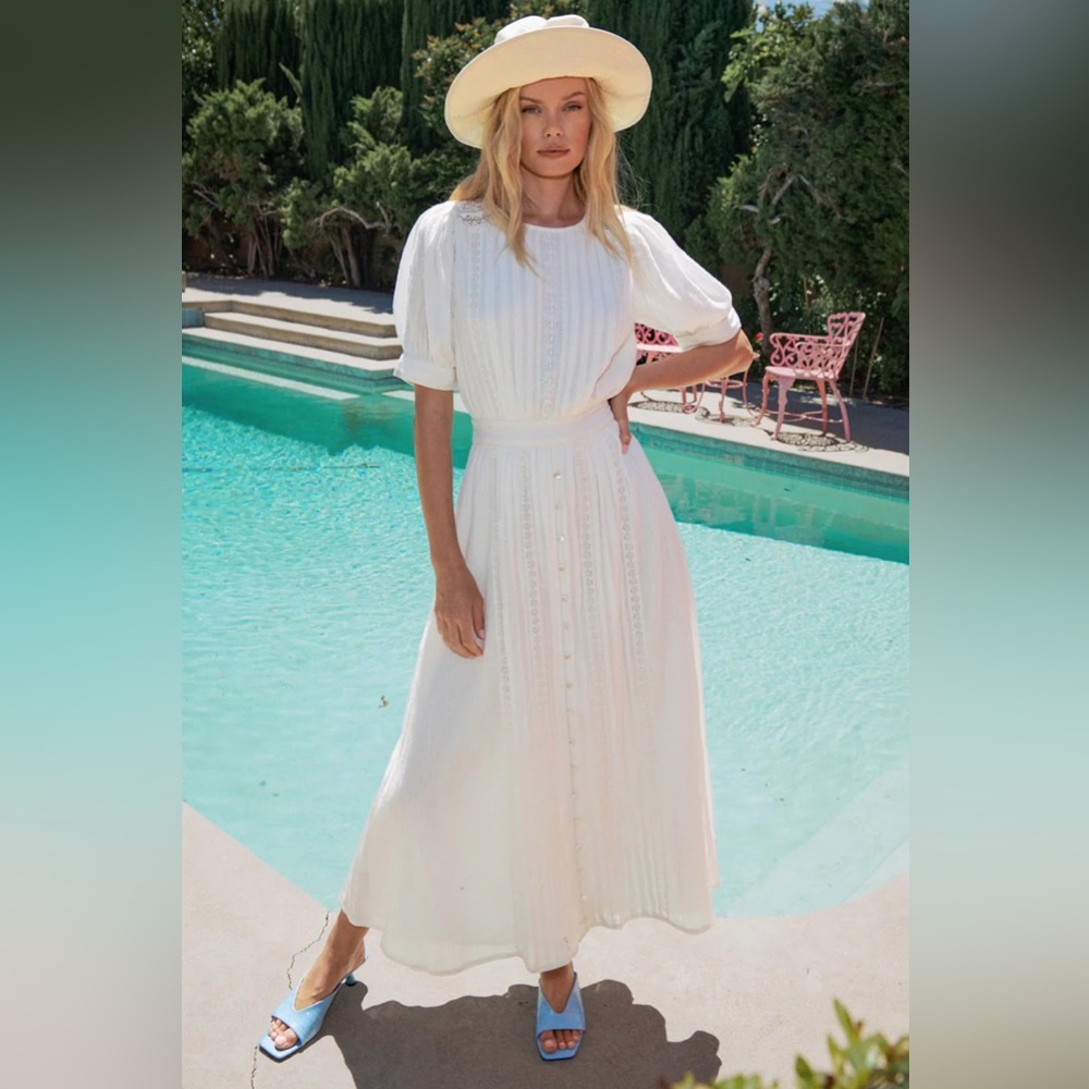 NWT Spell Jolene Lace Cut Out Midi Antique White Small